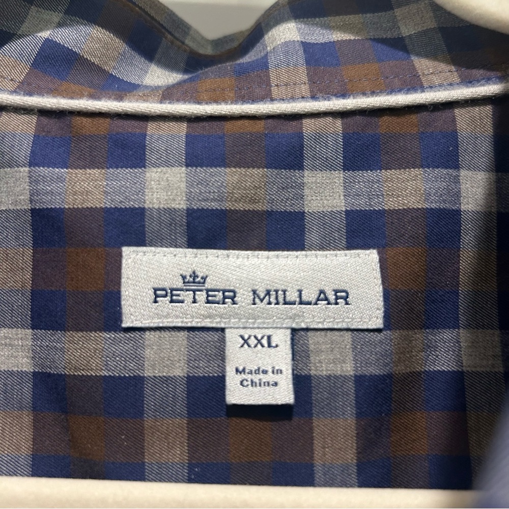 Peter Millar Navy and Chocolate Check Shirt - Picture 2 of 2